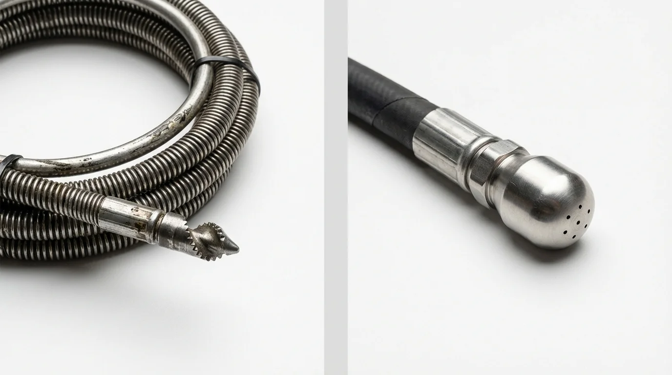 Drain snake cable and hydro jetting nozzle used for drain cleaning in Gridley, IL